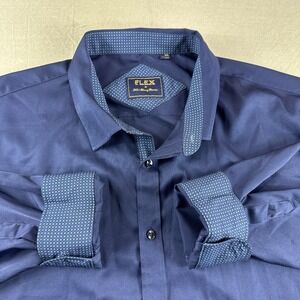 Flex Flip Cuff Shirt Mens 5XL Blue Long Sleeve Button Up Casual Preppy Contrast